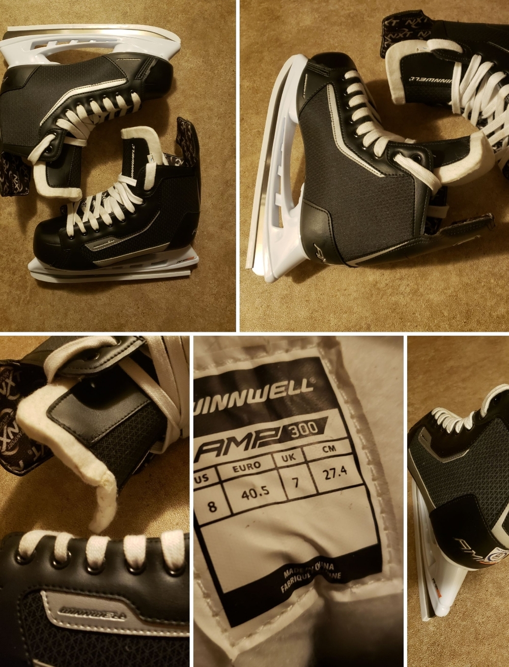 Quinnwell AMP 300 Black Ice Hockey Skates - SIZE 8